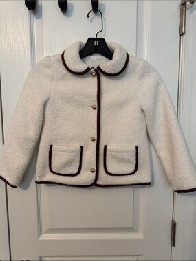 *NWT* Janie and Jack Girls 5-6 Cream Sherpa Suede Trim Jacket